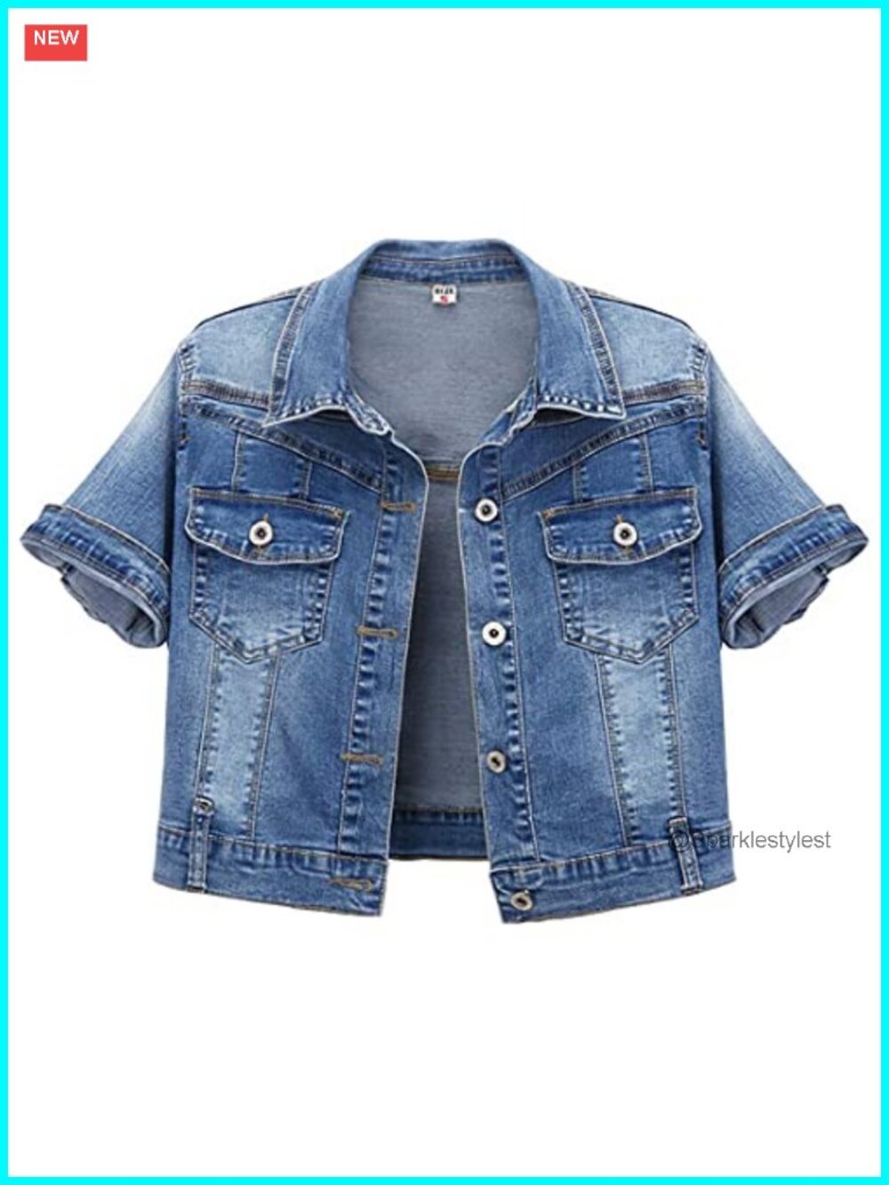 Women's Summer Short Sleeve Crop Denim Trucker Jacket Washed Jean Coat